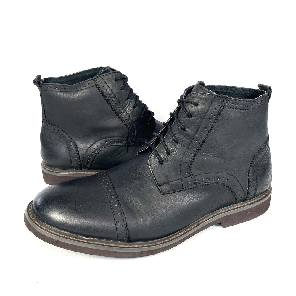 J75 by Jump Bainbridge Black Leather Cap Toe Brogue Dress Boots Men's 11.5‎